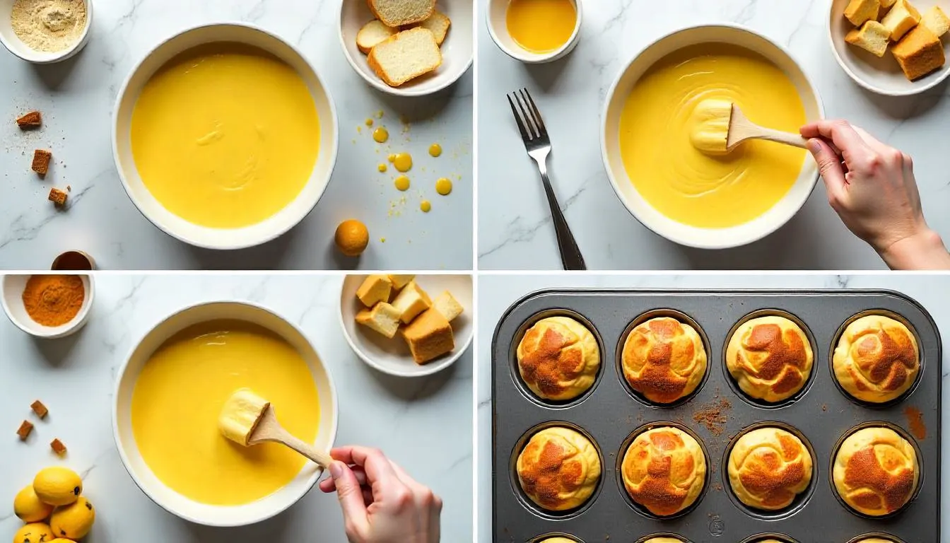 Cinnamon Sugar French Toast Muffins "Step-by-Step Preparation of Cinnamon Sugar French Toast Muffins in Collage"
